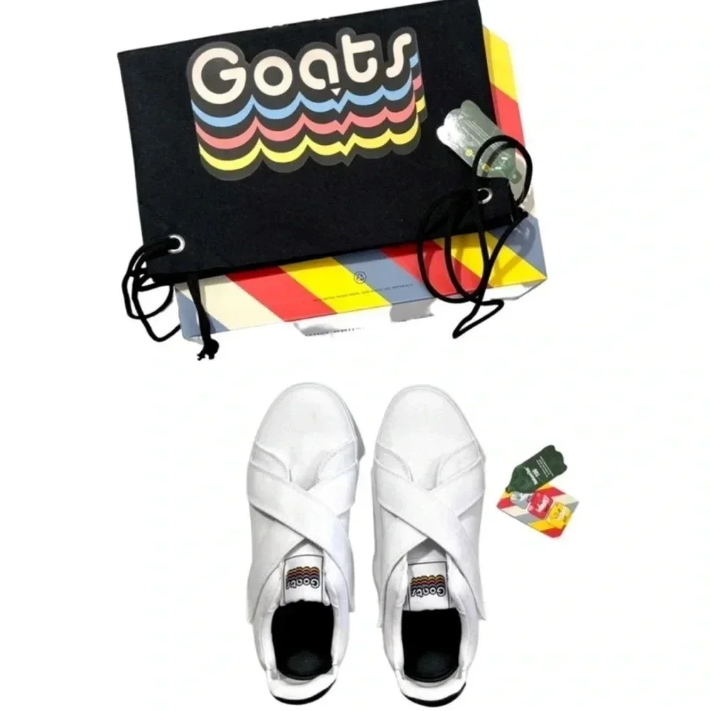 GOATS The 728 Women’s White Platform Sneakers Cross Straps Slip On Size 9 NWT